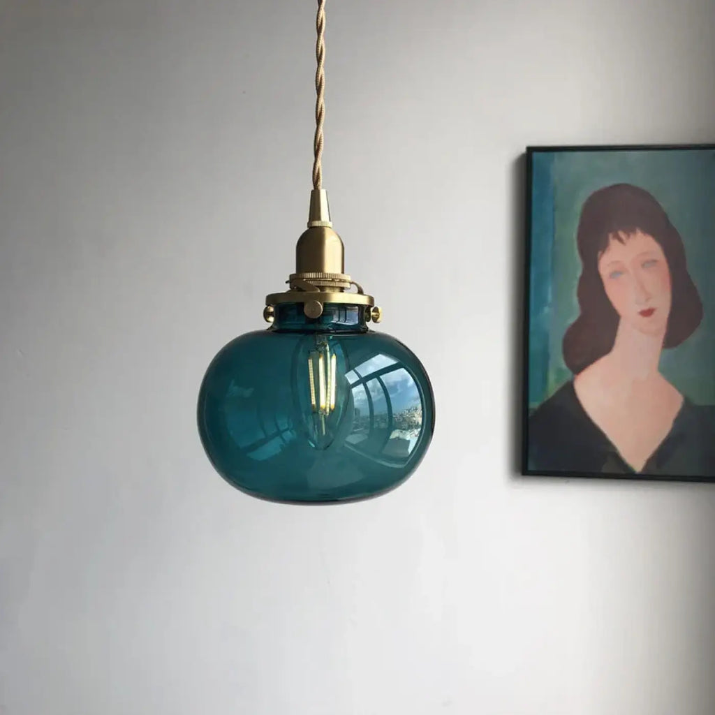 Suspension en verre et monture dorée, quatre coloris de verre
