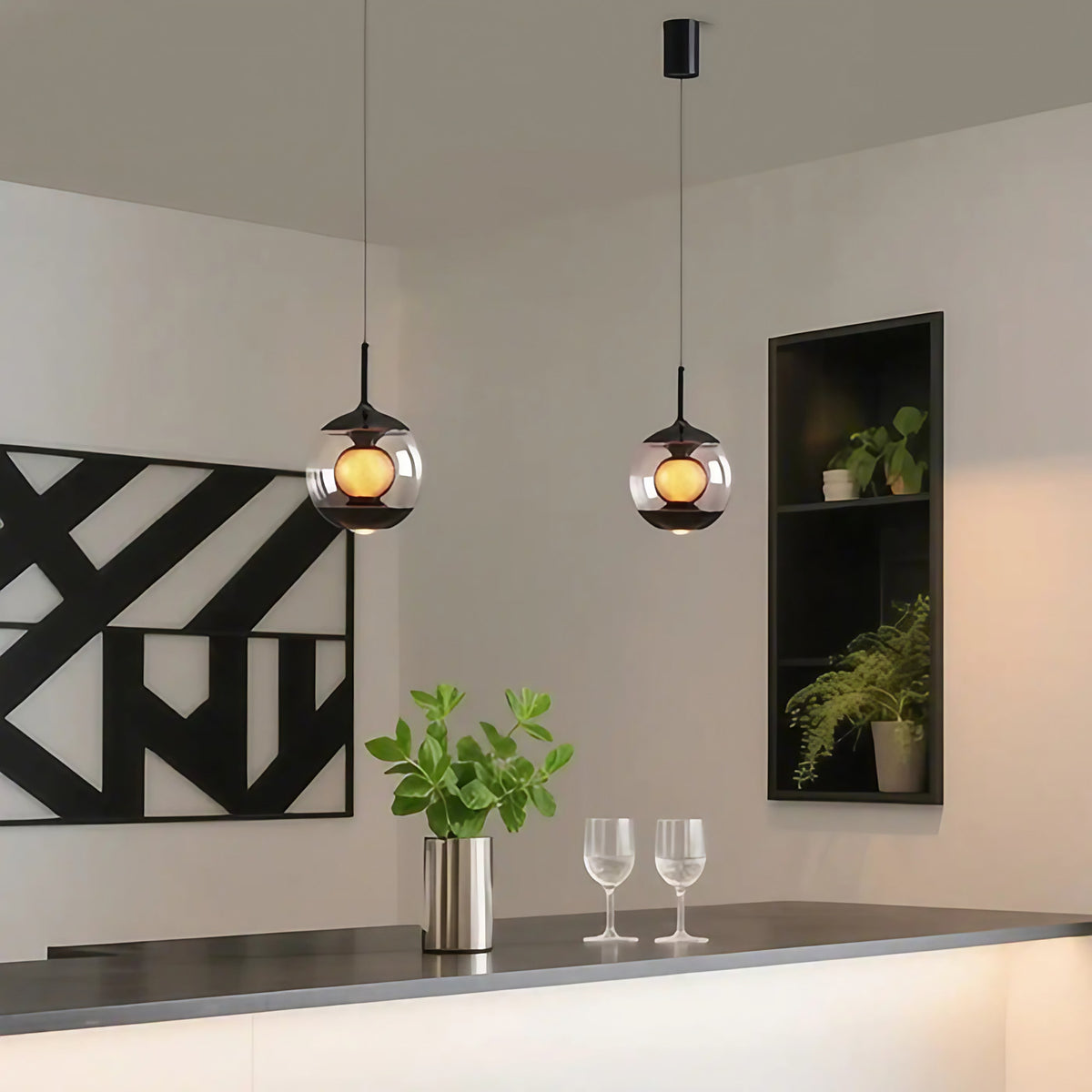 Suspension en verre fumé moderne, blanc neutre ou réglable