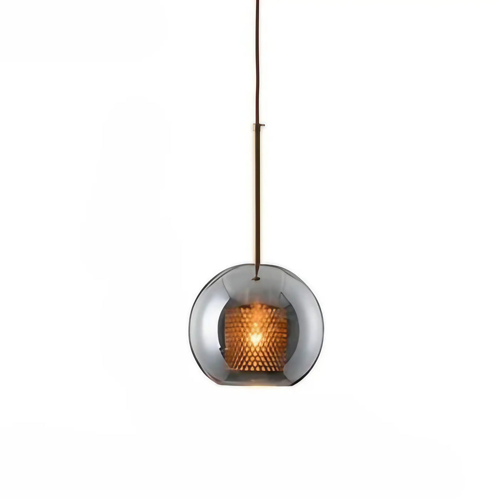Suspension en verre fumé et structure dorée, cinq tailles, noir