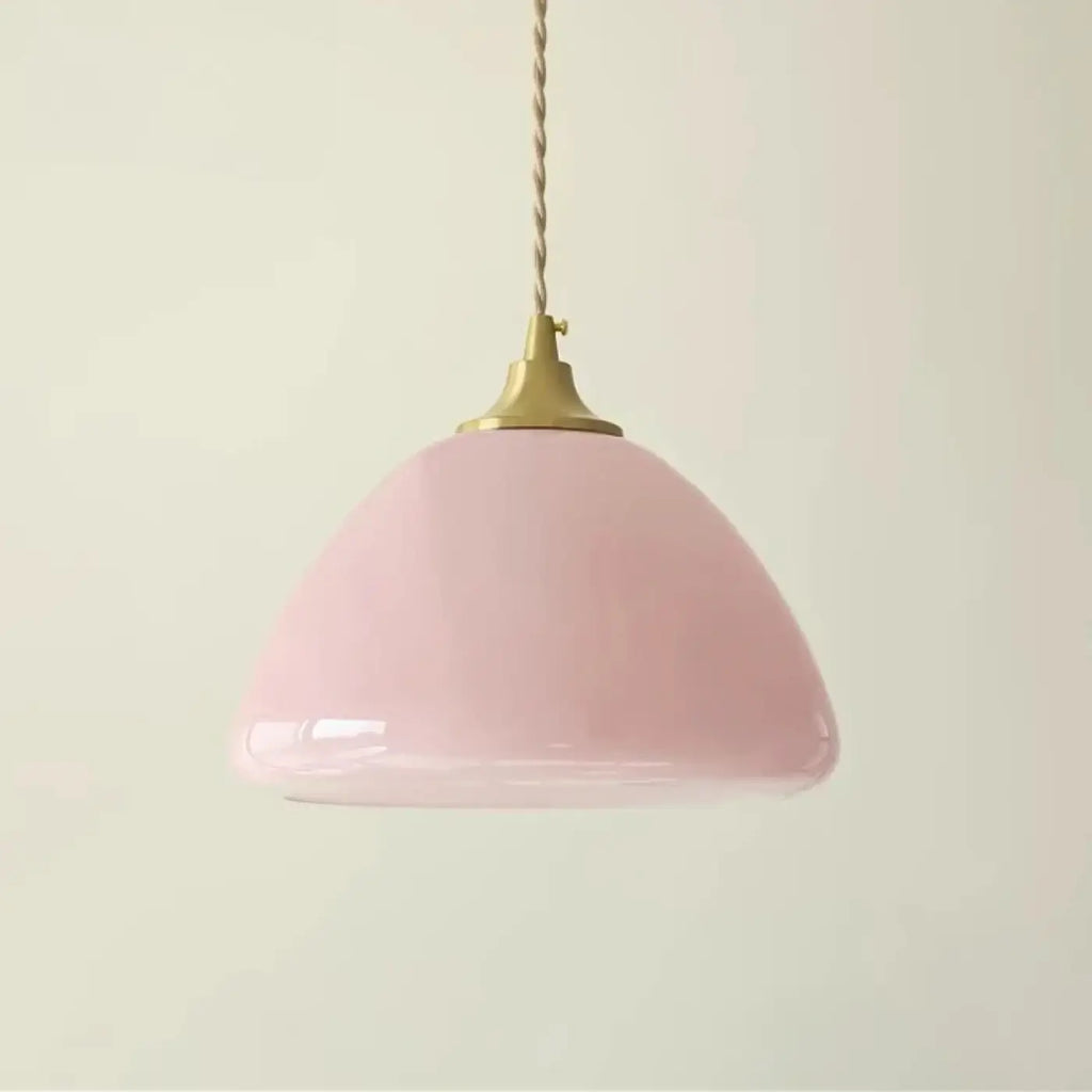 Suspension en verre rose pastel et métal doré