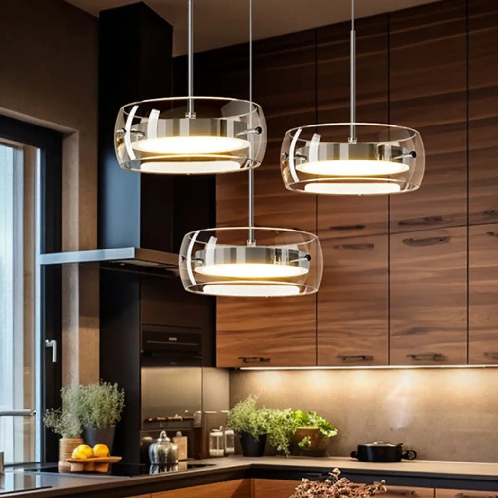 Suspension LED en verre teinté fumé, blanche ou noire