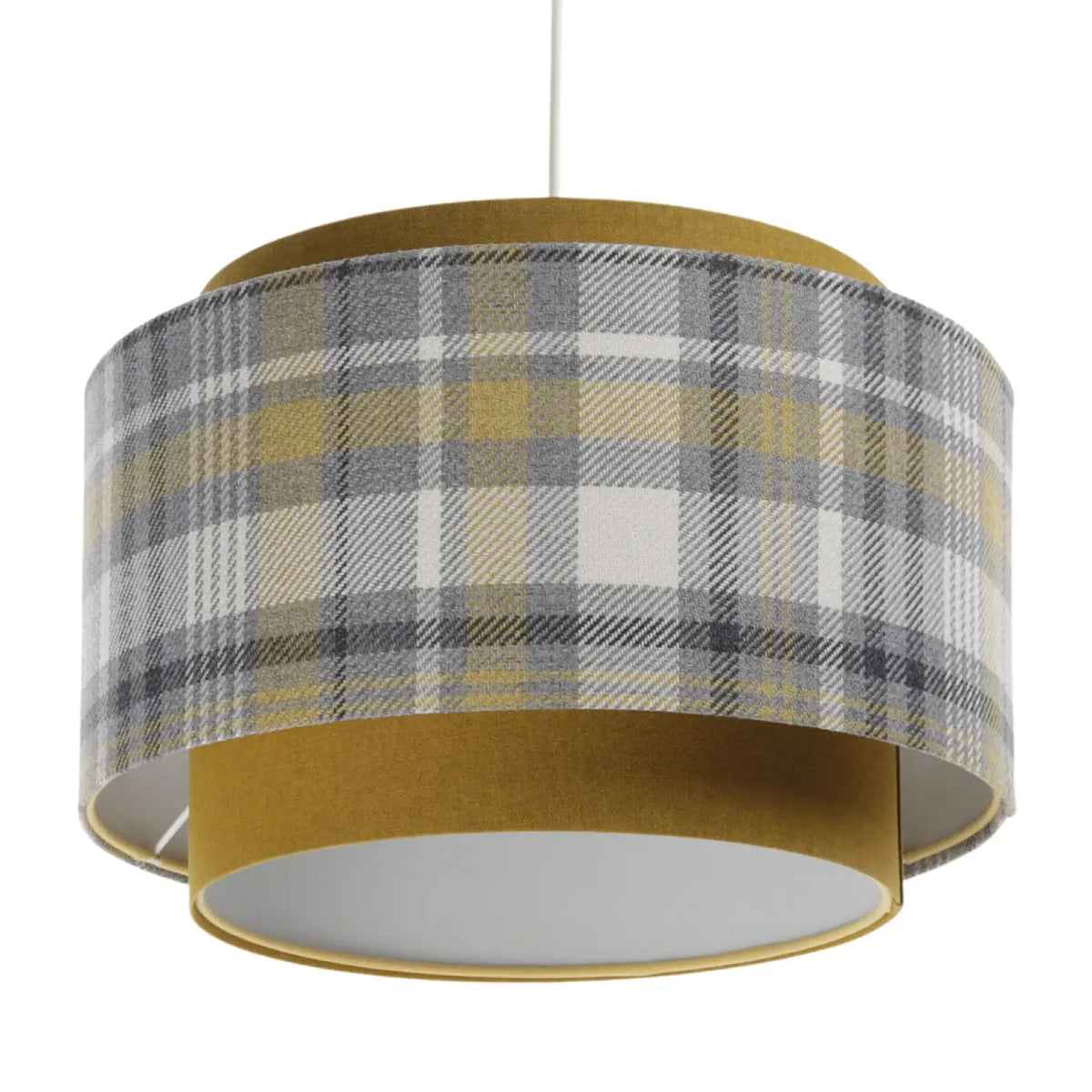 Suspension en tissu gris et jaune moutarde, motif graphique