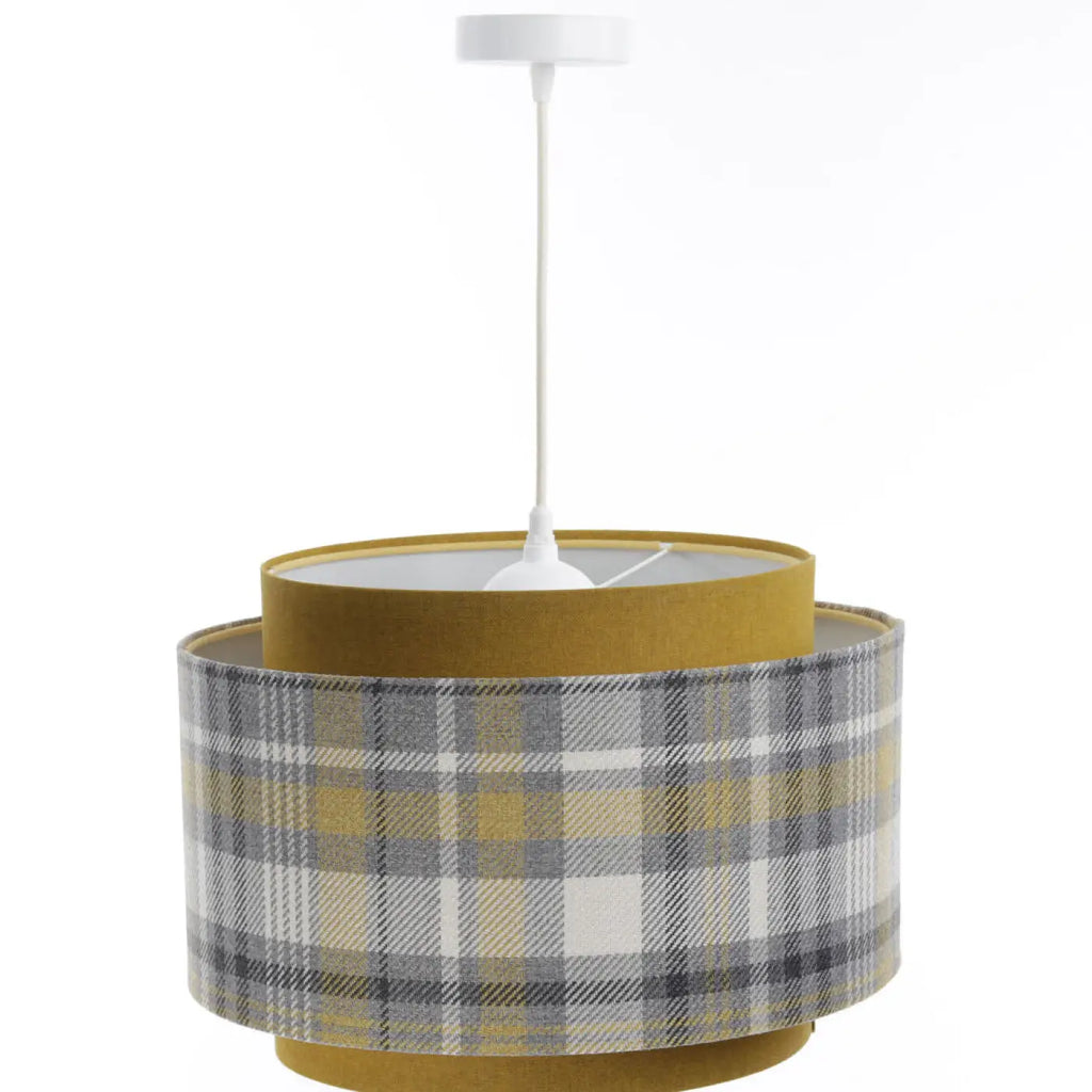 Suspension en tissu gris et jaune moutarde, motif graphique