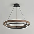 Suspension double anneau LED, effet bois et structure sombre