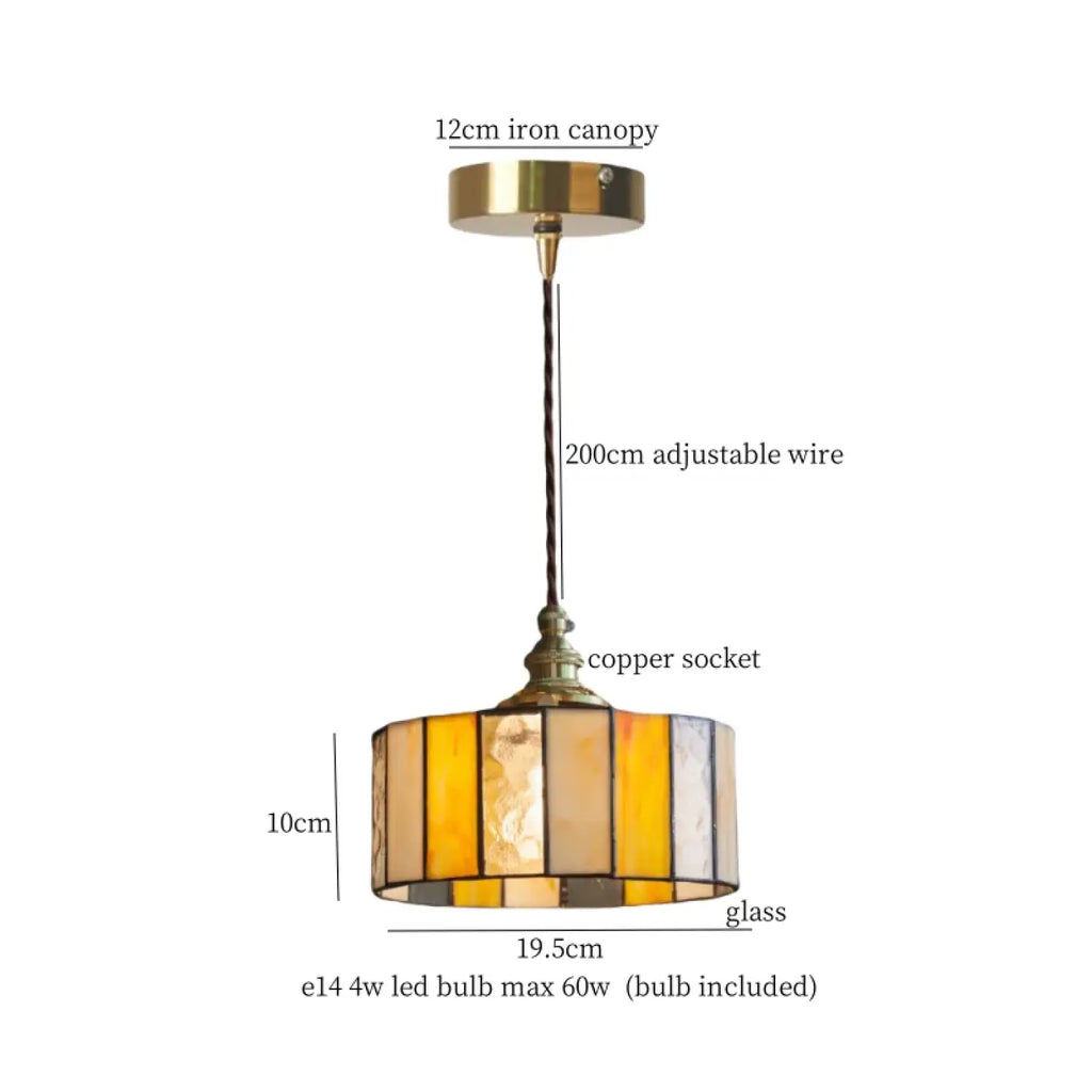 Suspension éclectique en verre coloré et cuivre