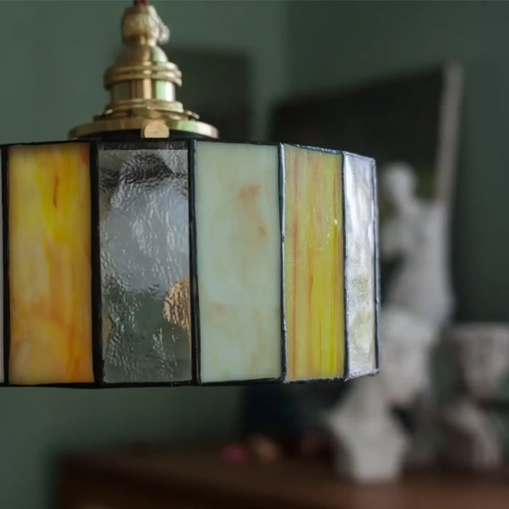 Suspension éclectique en verre coloré et cuivre