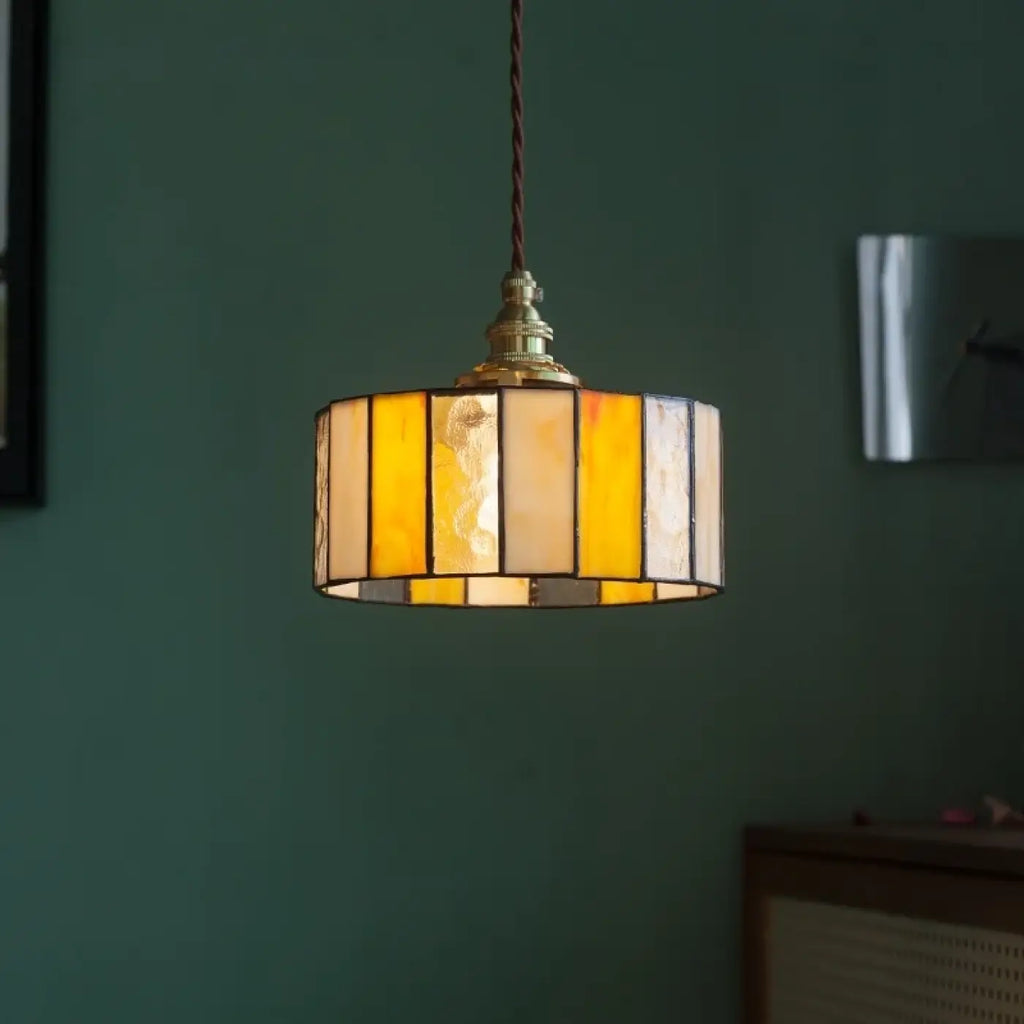 Suspension éclectique en verre coloré et cuivre