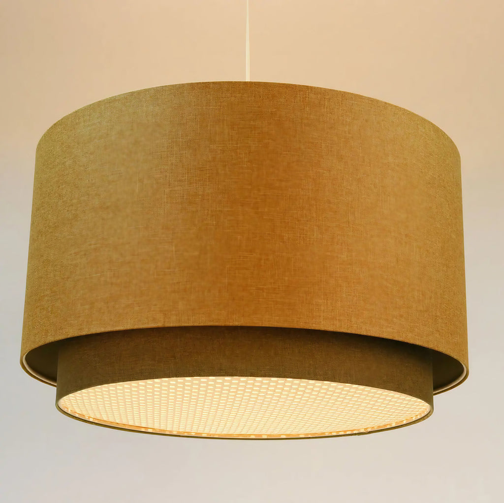 Suspension en tissu écru avec diffuseur en rotin, tailles S, M, L