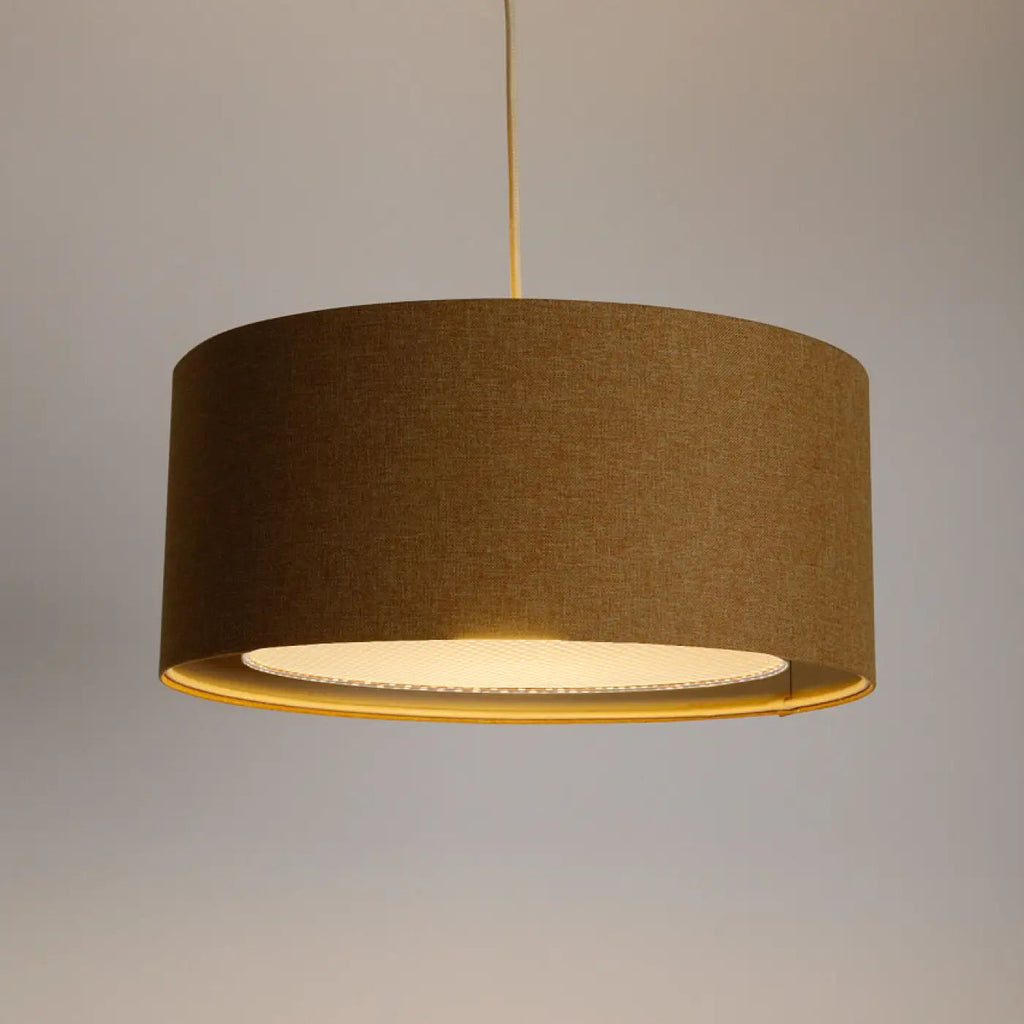 Suspension cylindrique en tissu écru, moutarde et crème, S, M, L