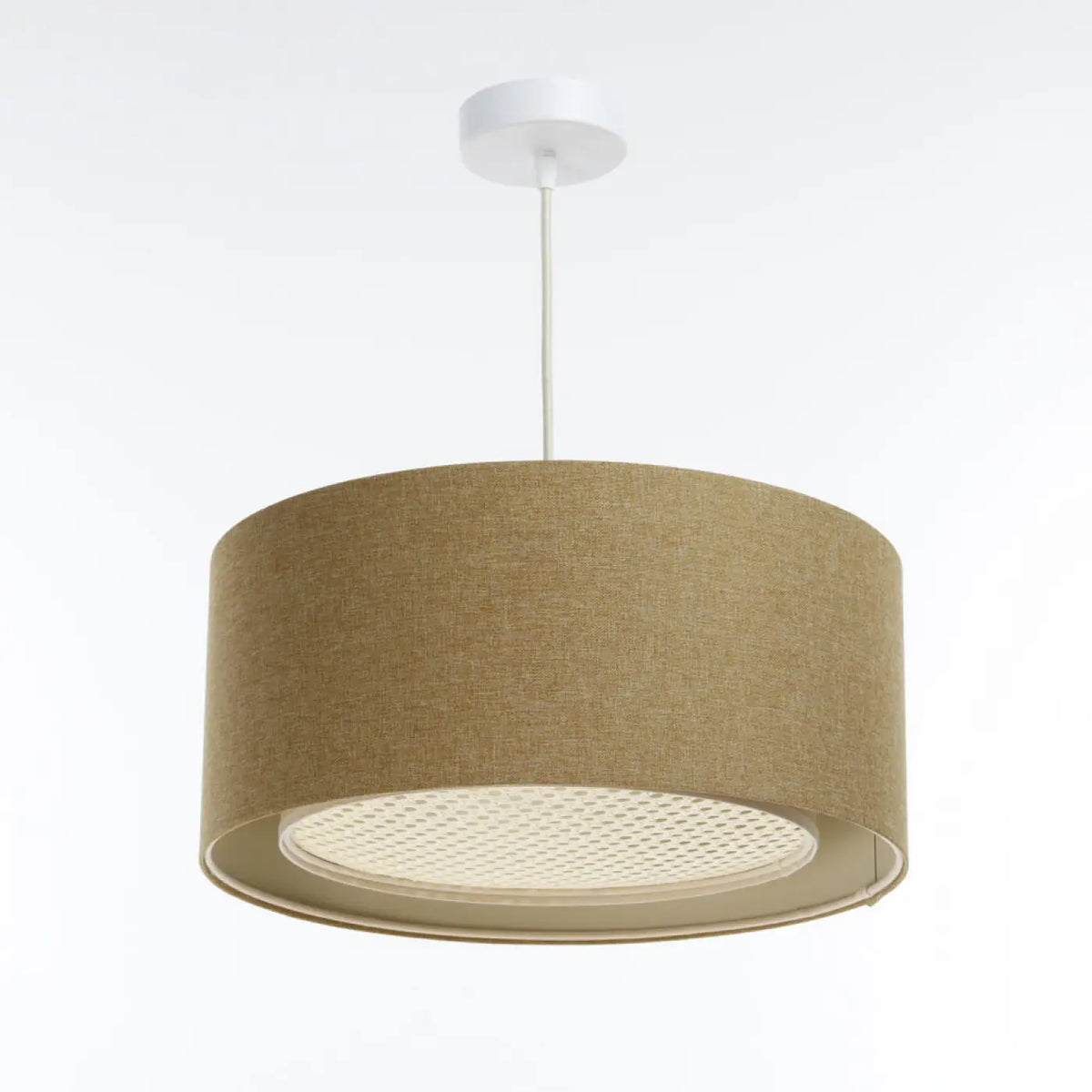 Suspension cylindrique en tissu écru, moutarde et crème, S, M, L