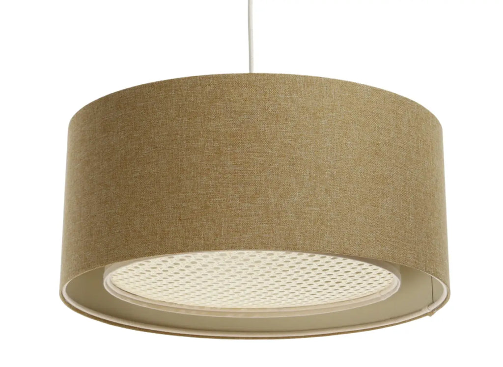 Suspension cylindrique en tissu écru, moutarde et crème, S, M, L