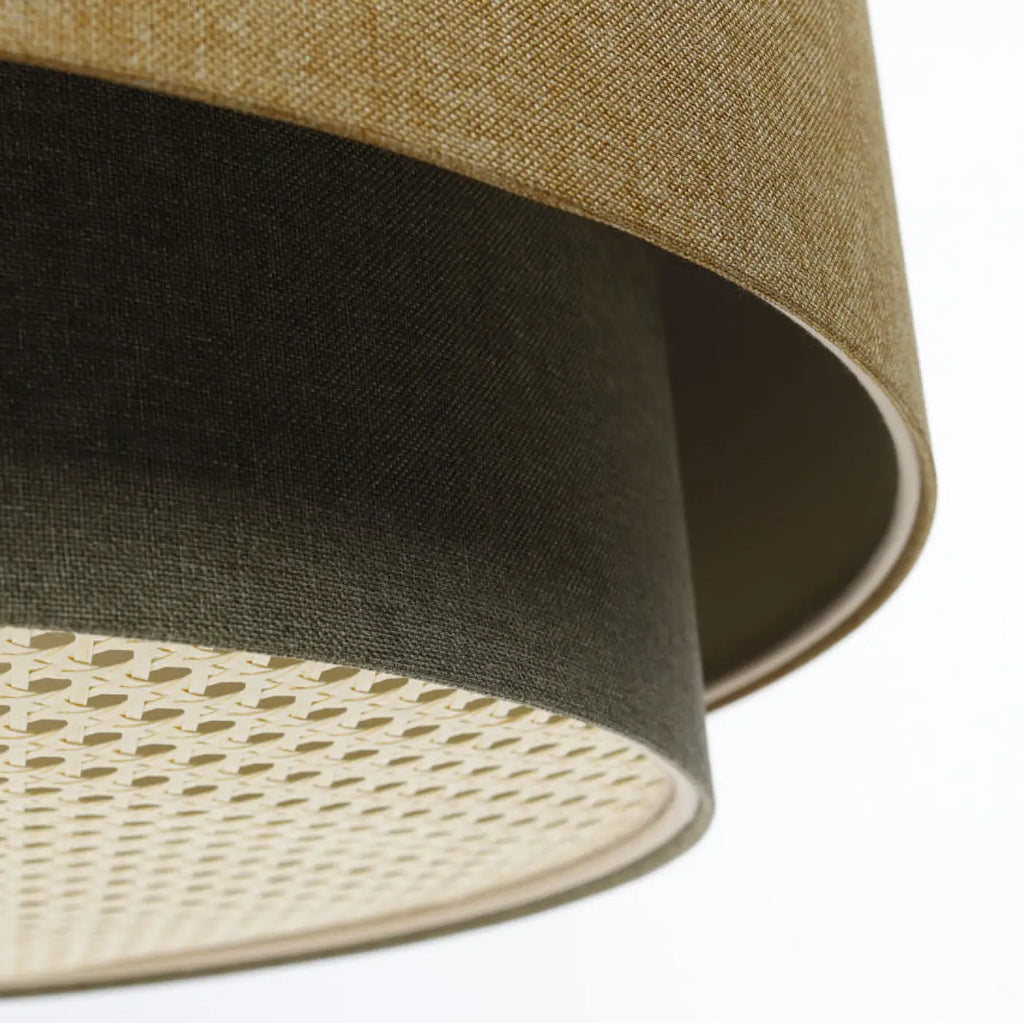 Suspension en tissu écru avec diffuseur en rotin, tailles S, M, L