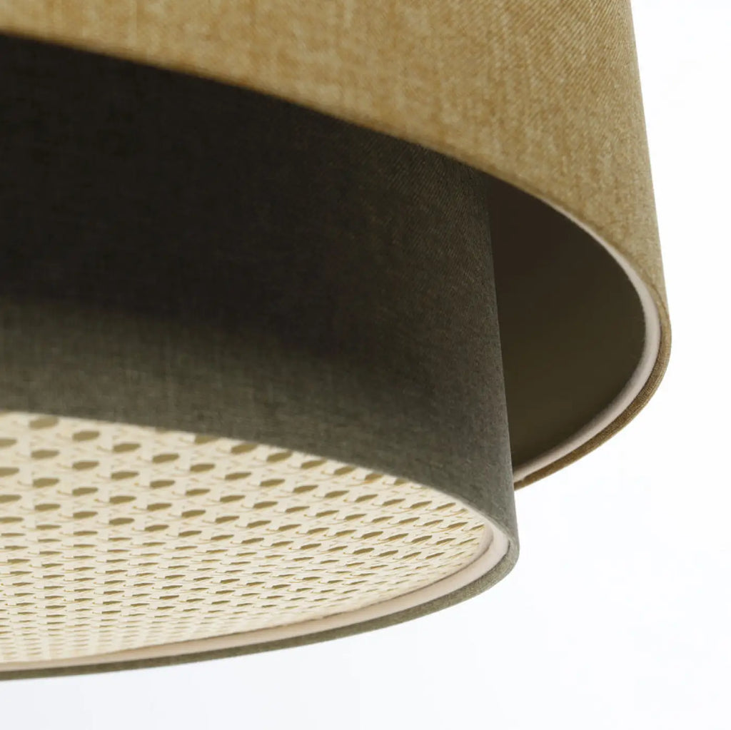 Suspension en tissu écru avec diffuseur en rotin, tailles S, M, L