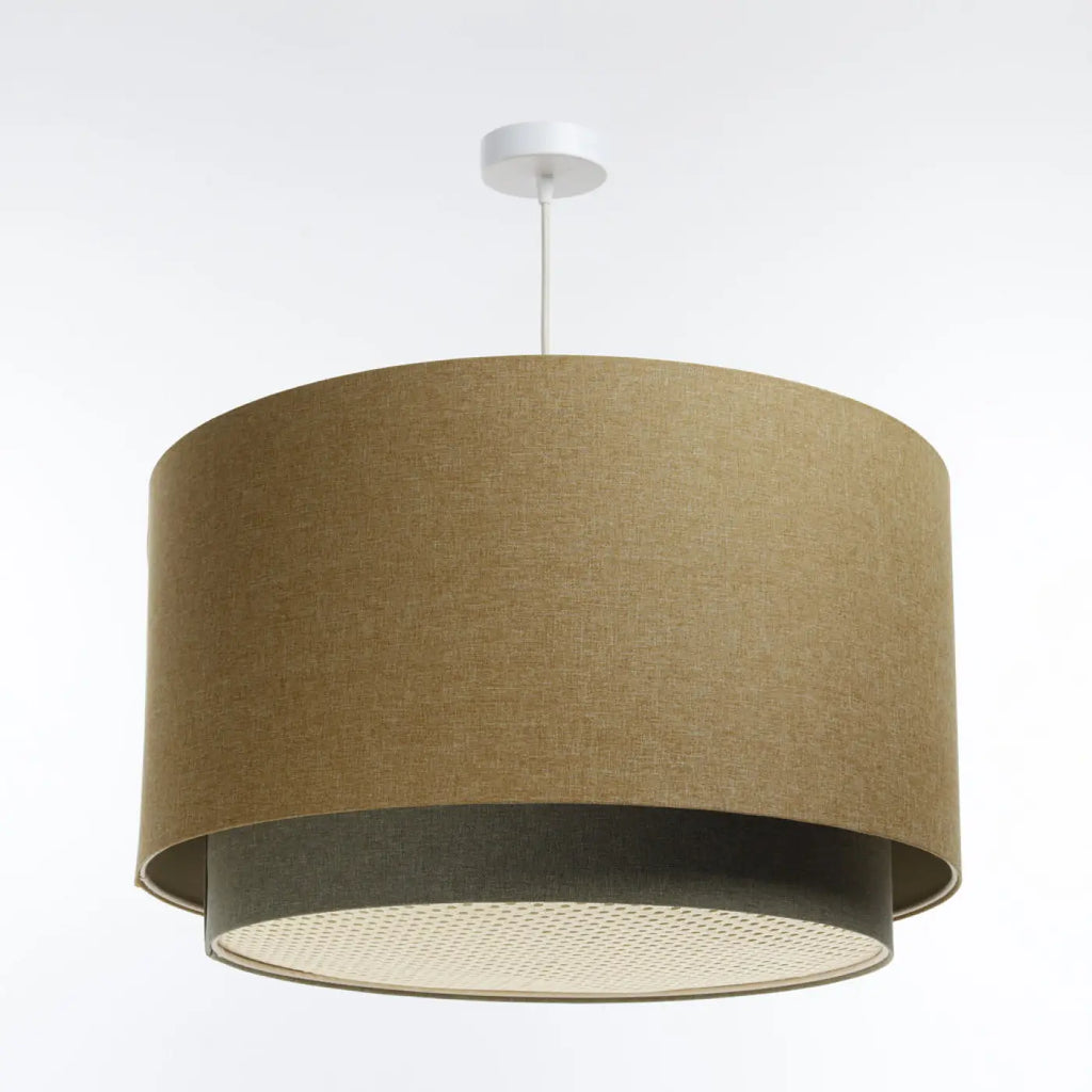 Suspension en tissu écru avec diffuseur en rotin, tailles S, M, L