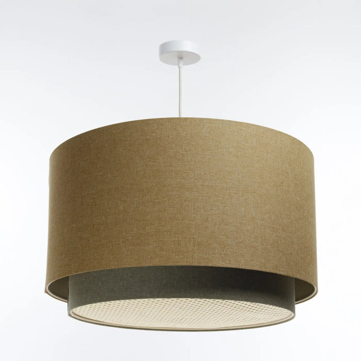Suspension en tissu écru avec diffuseur en rotin, tailles S, M, L