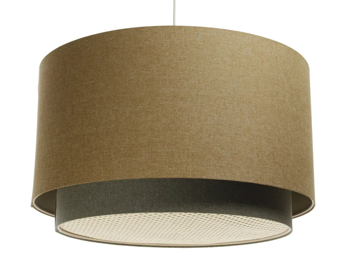 Suspension en tissu écru avec diffuseur en rotin, tailles S, M, L