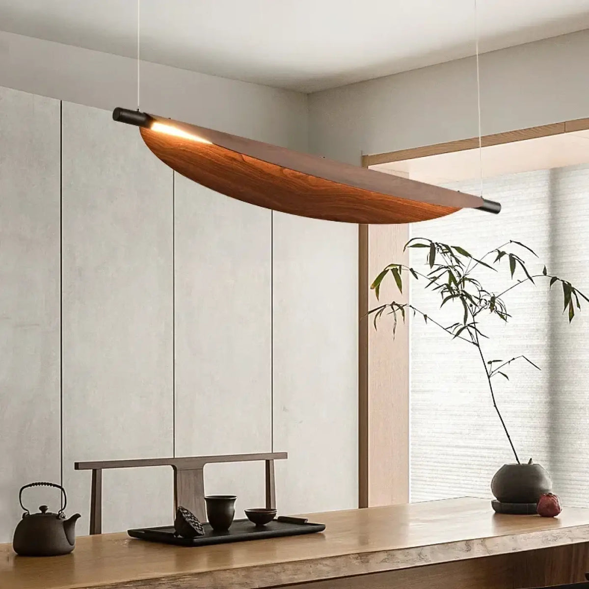 Suspension ovale aspect bois foncé, trois tailles