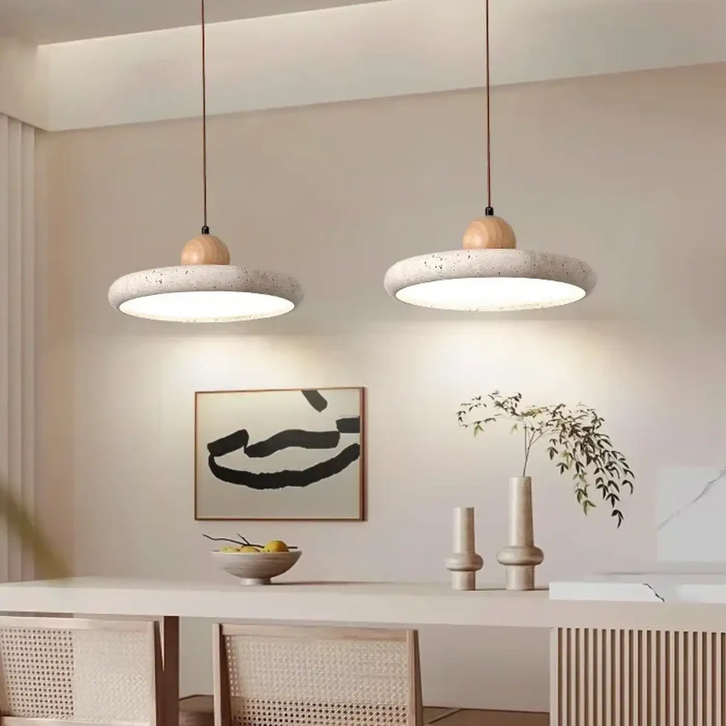 Suspension blanche aspect pierre ponce pour la cuisine