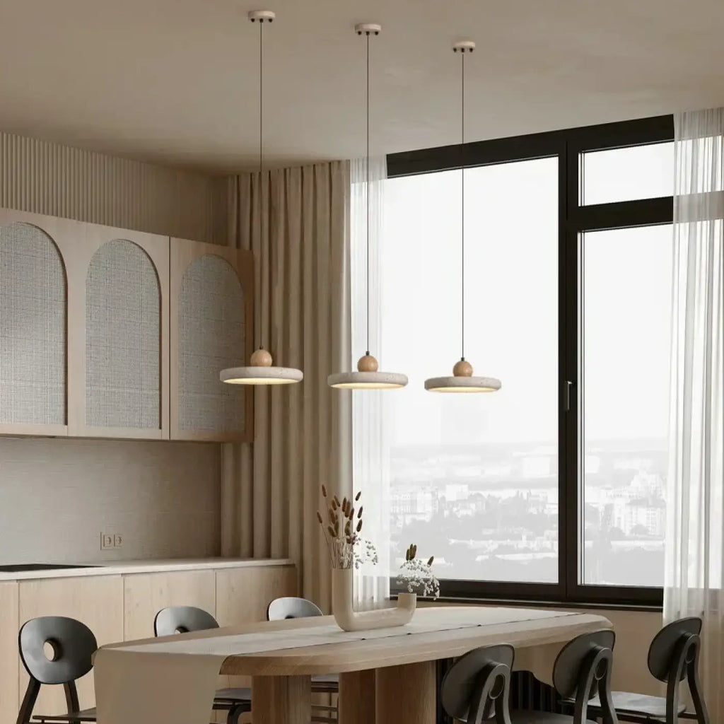 Suspension blanche aspect pierre ponce pour la cuisine