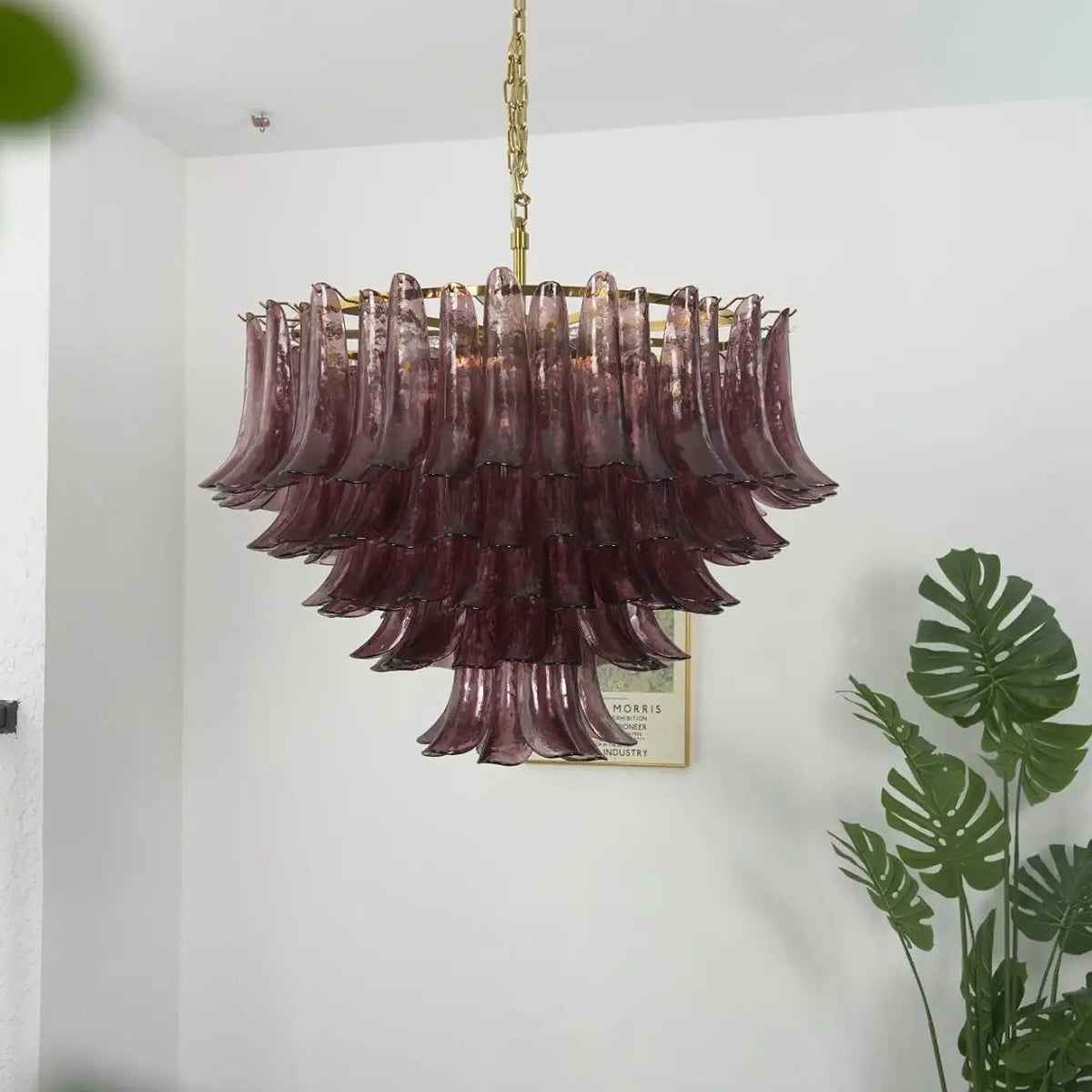 Suspension art déco en verre soufflé, blanc, bleu ou violet, violet