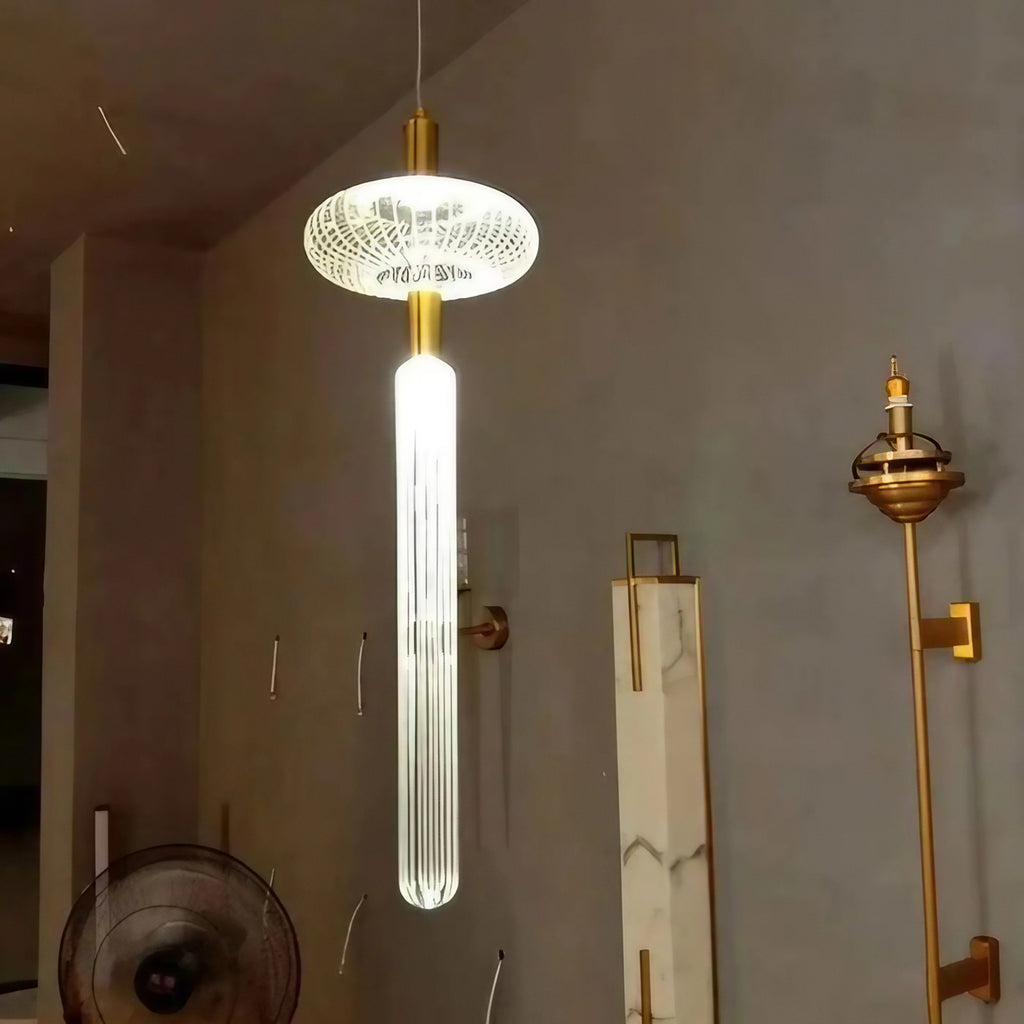 Suspension en verre texturé et finitions dorées, linéaire ou étoile