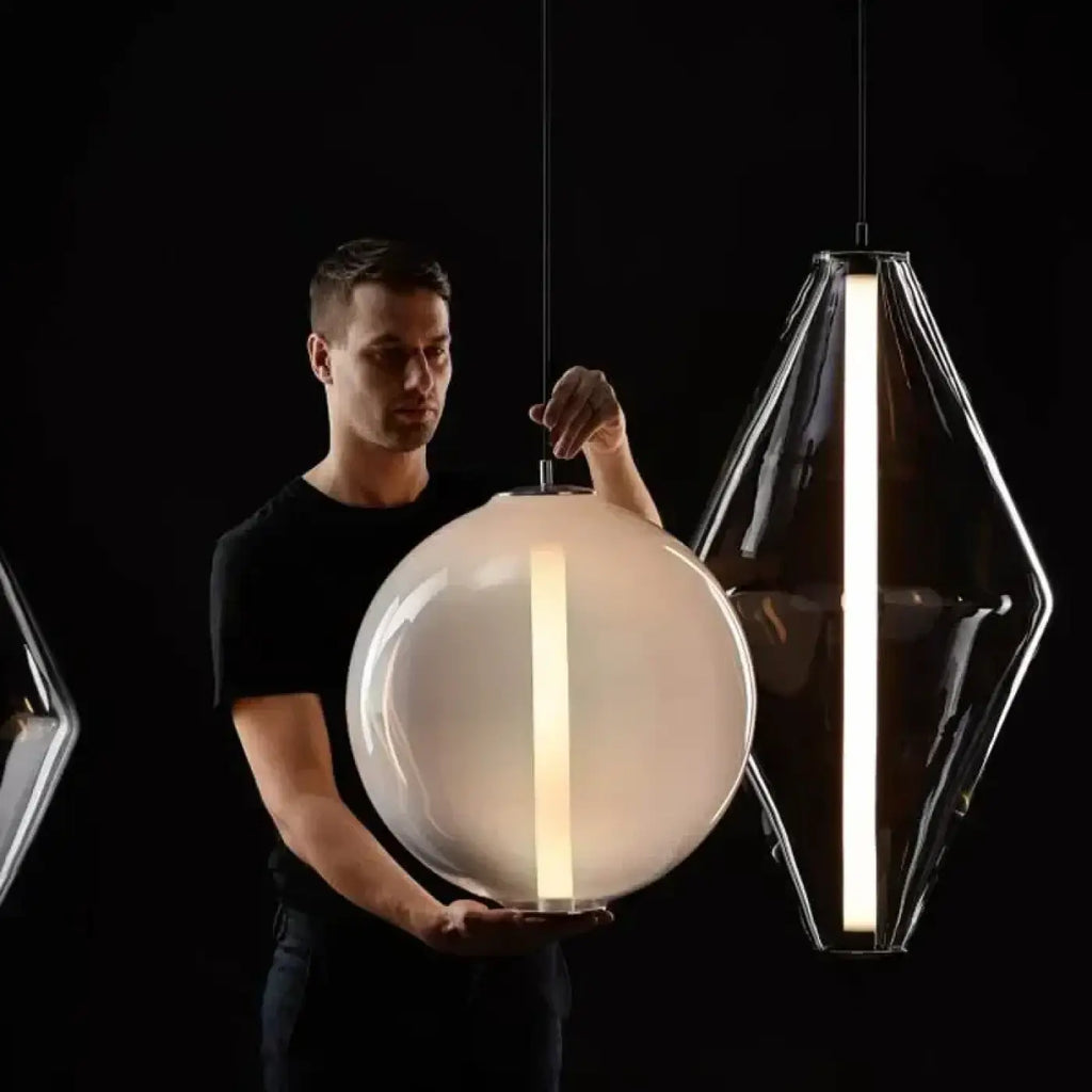 Suspension en verre, dégradé de suie, transparente ou blanche