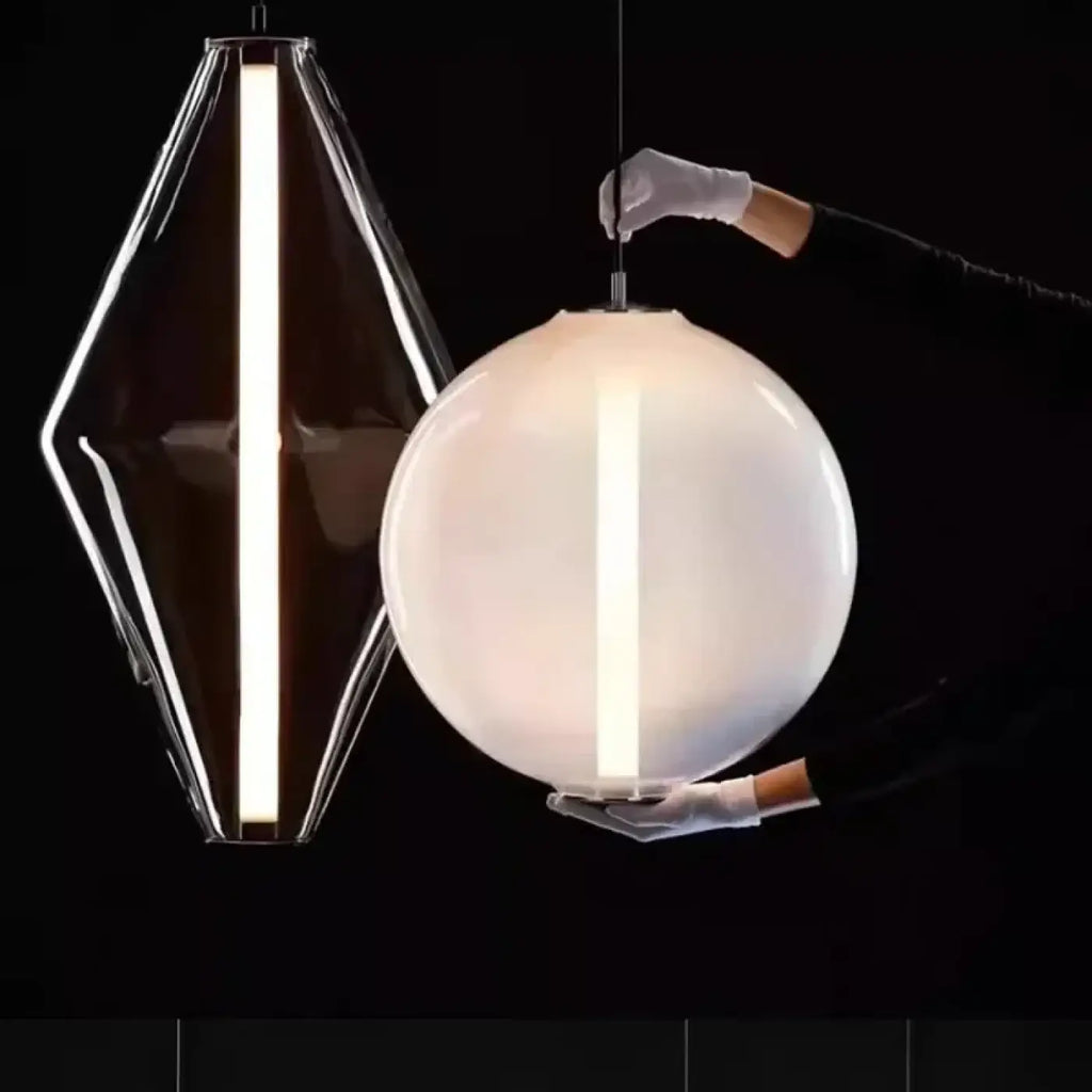 Suspension en verre, dégradé de suie, transparente ou blanche
