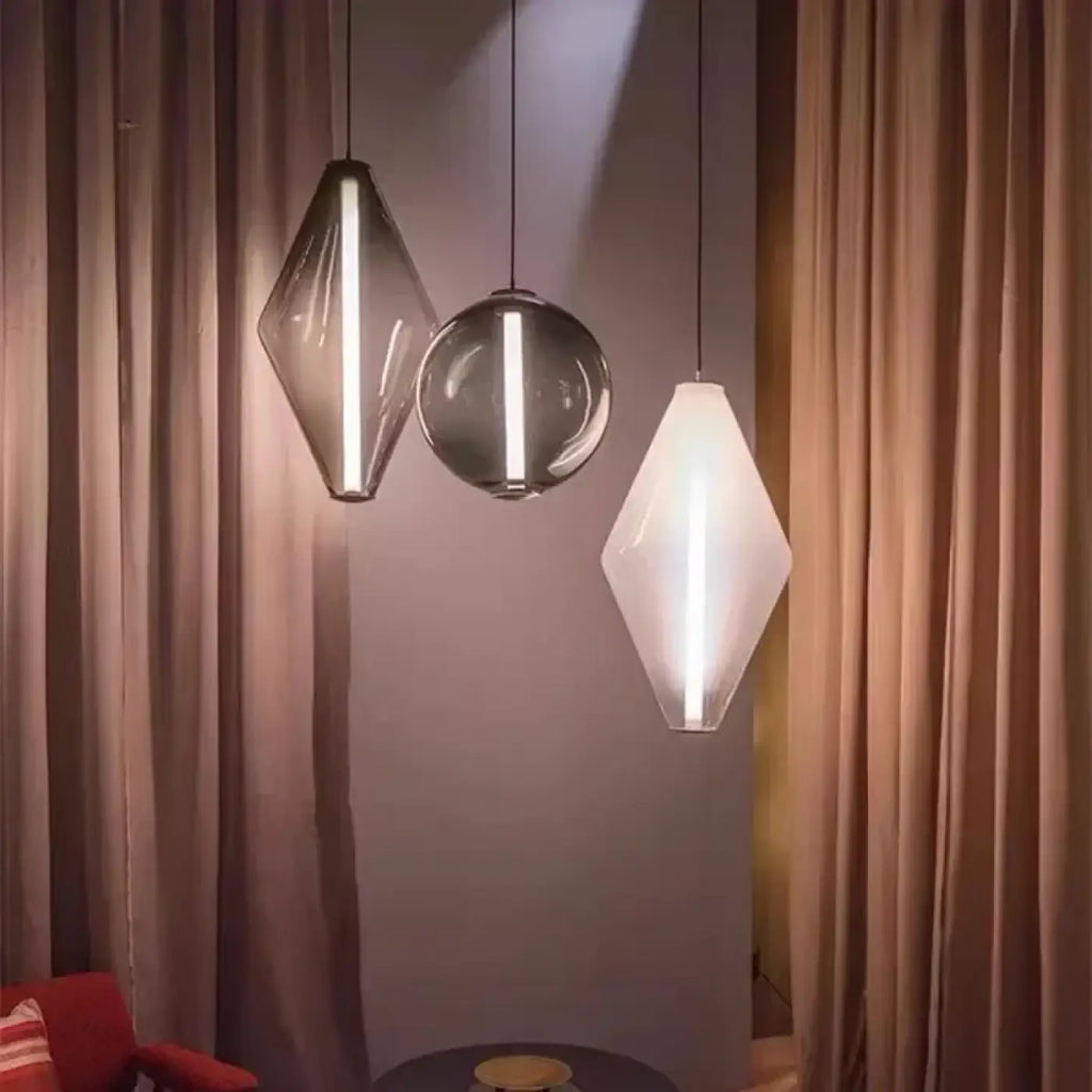Suspension en verre, dégradé de suie, transparente ou blanche