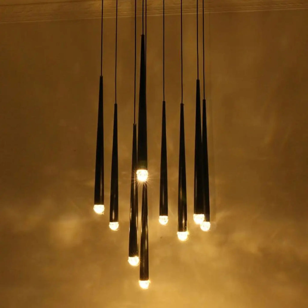 Suspension pluie de tubes lumineux, sept tailles, noir ou doré, noir