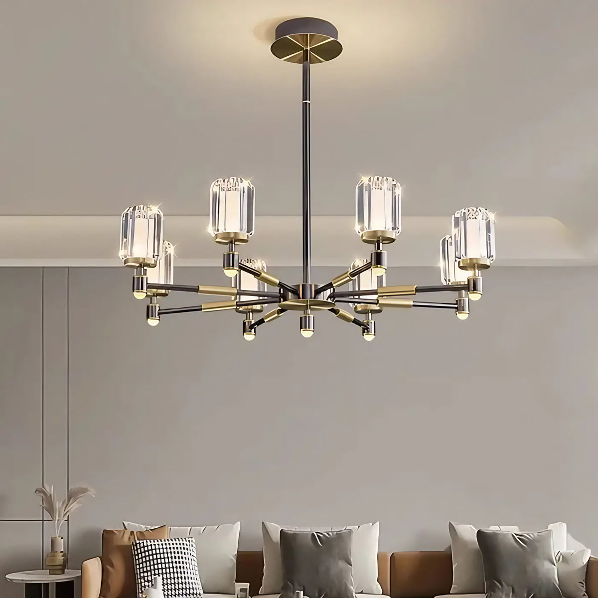 Suspension en verre strié et métal, trois tailles