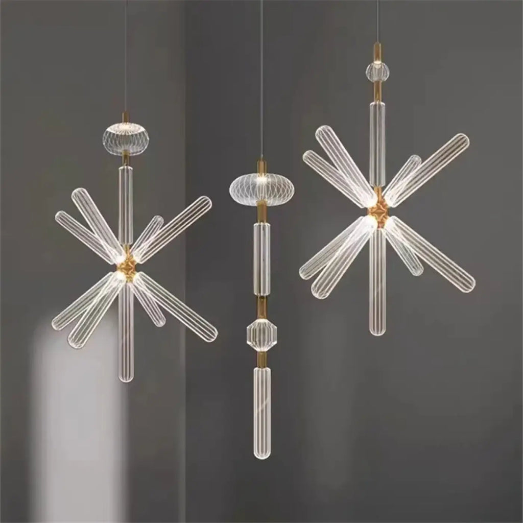 Suspension en verre texturé et finitions dorées, linéaire ou étoile