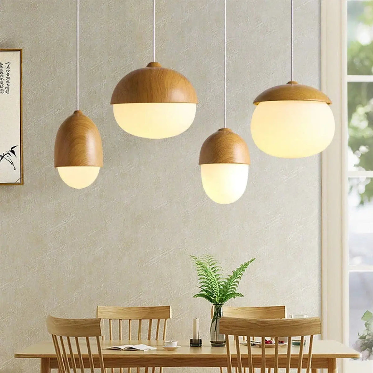 Suspension en bois à lumière blanche, quatre modèles A à D