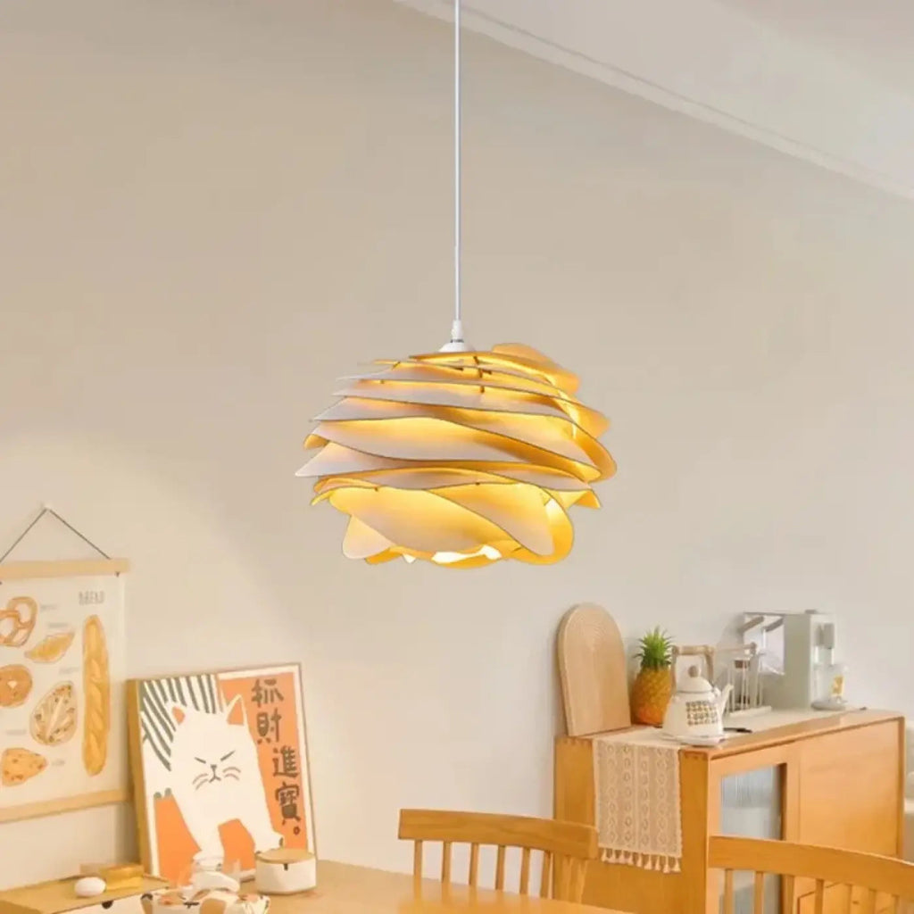 Suspension en bois en forme de rose, blanc chaud ou froid