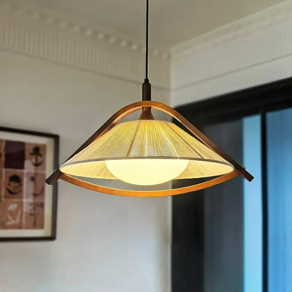 Suspension vintage en bois et tissu, quatre choix de lumière