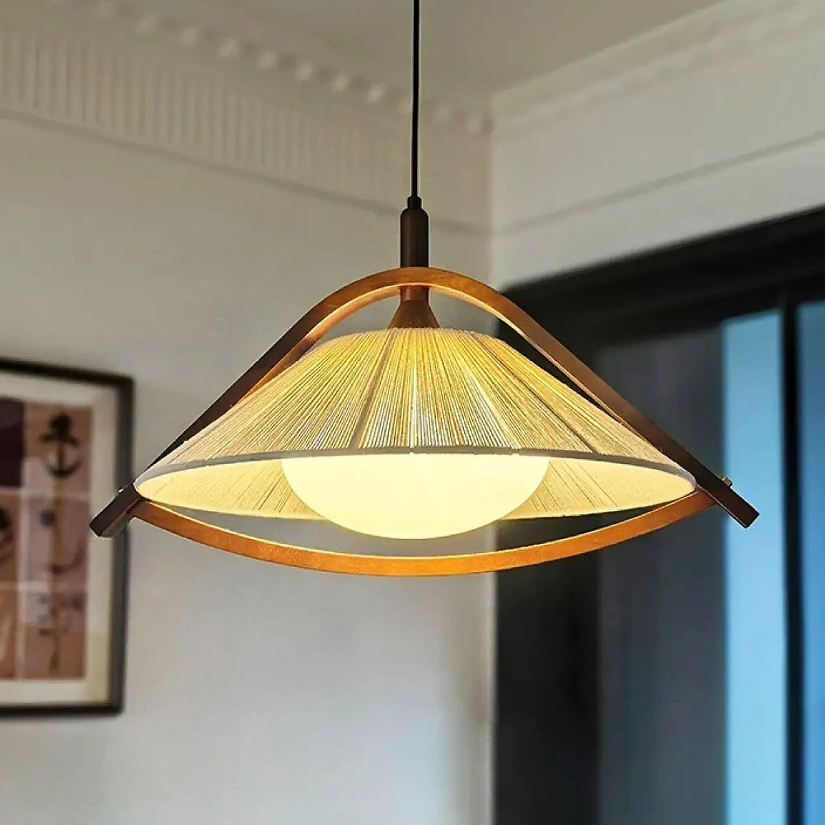 Suspension vintage en bois et tissu, quatre choix de lumière