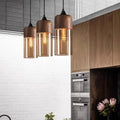 Suspension en bois foncé, verre et aluminium noir