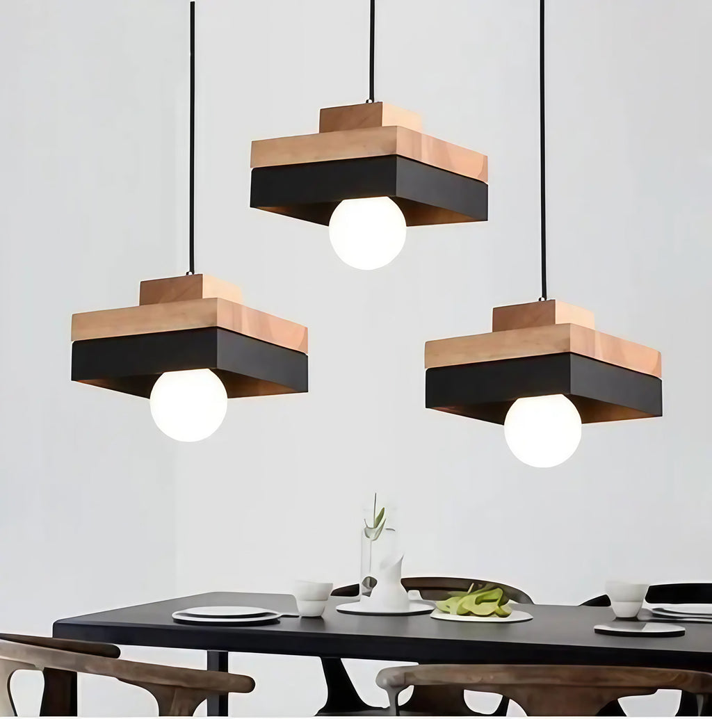 Suspension en bois épurée style nordique, noir ou blanc, noir