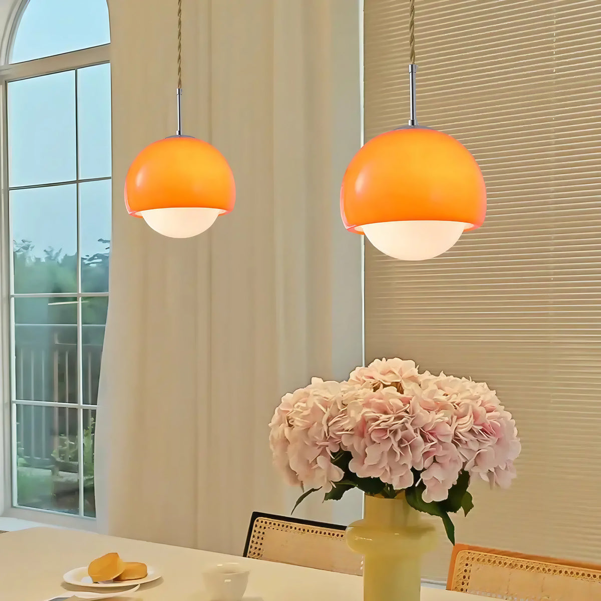 Suspension boule minimaliste, jaune, orange ou rouge