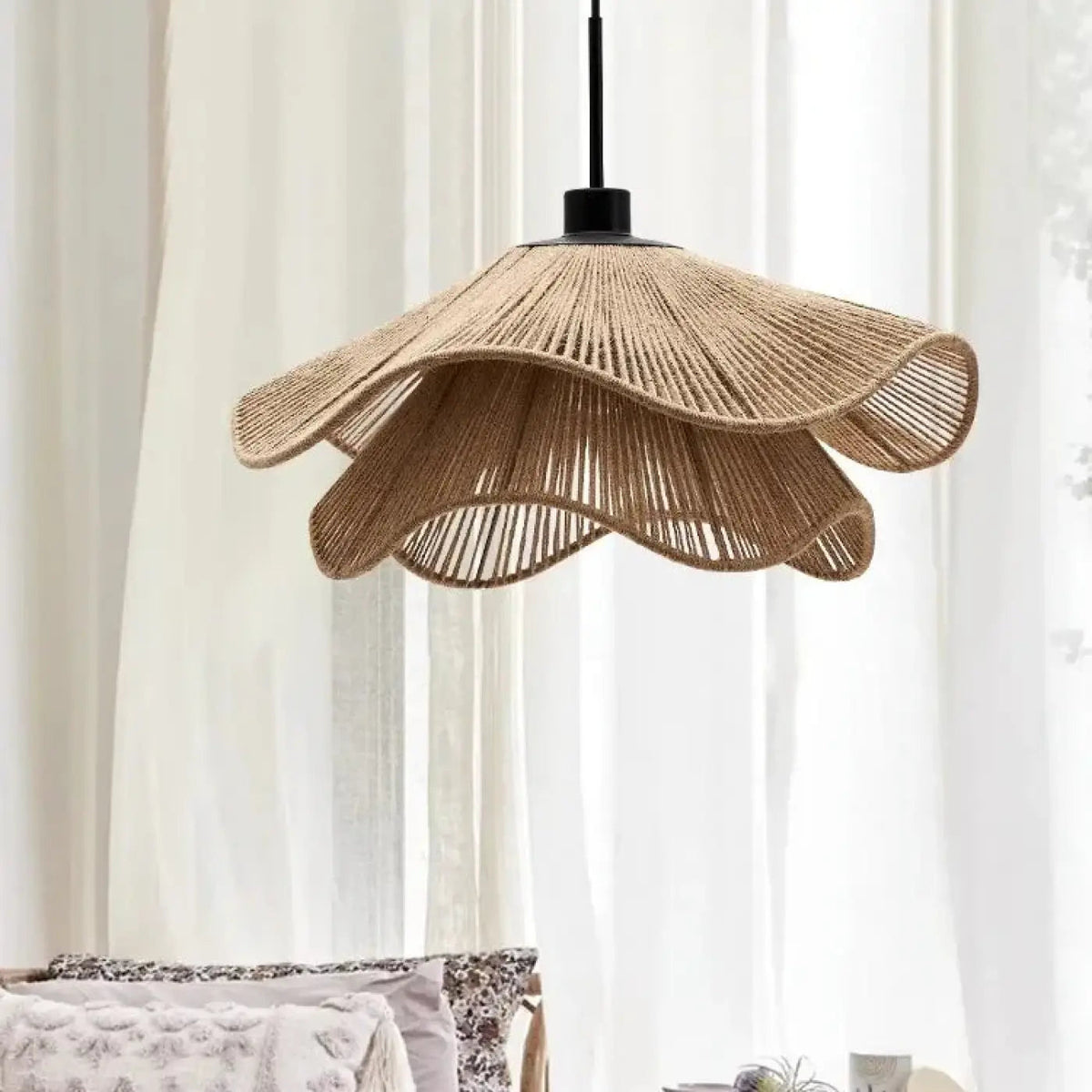 Suspension en rotin et corde de chanvre, tailles S, M et L