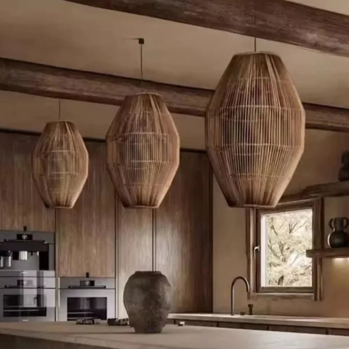 Suspension en rotin style scandinave, tailles S, M et L