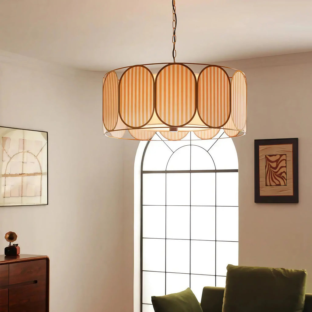 Suspension art déco striée beige et dorée, tailles S et M