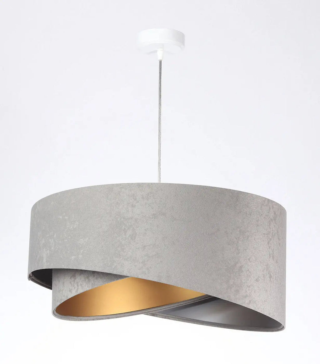 Suspension en tissu gris clair effet velours, intérieur doré, 50 cm