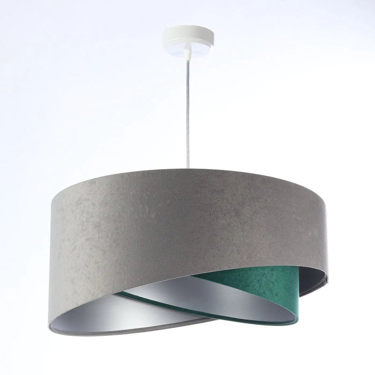 Suspension en tissu gris et vert effet velours, intérieur argenté