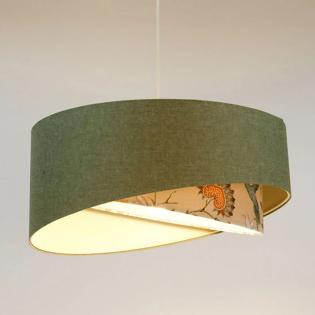 Suspension en tissu gris vert, écru et orange, à motif, S à XL