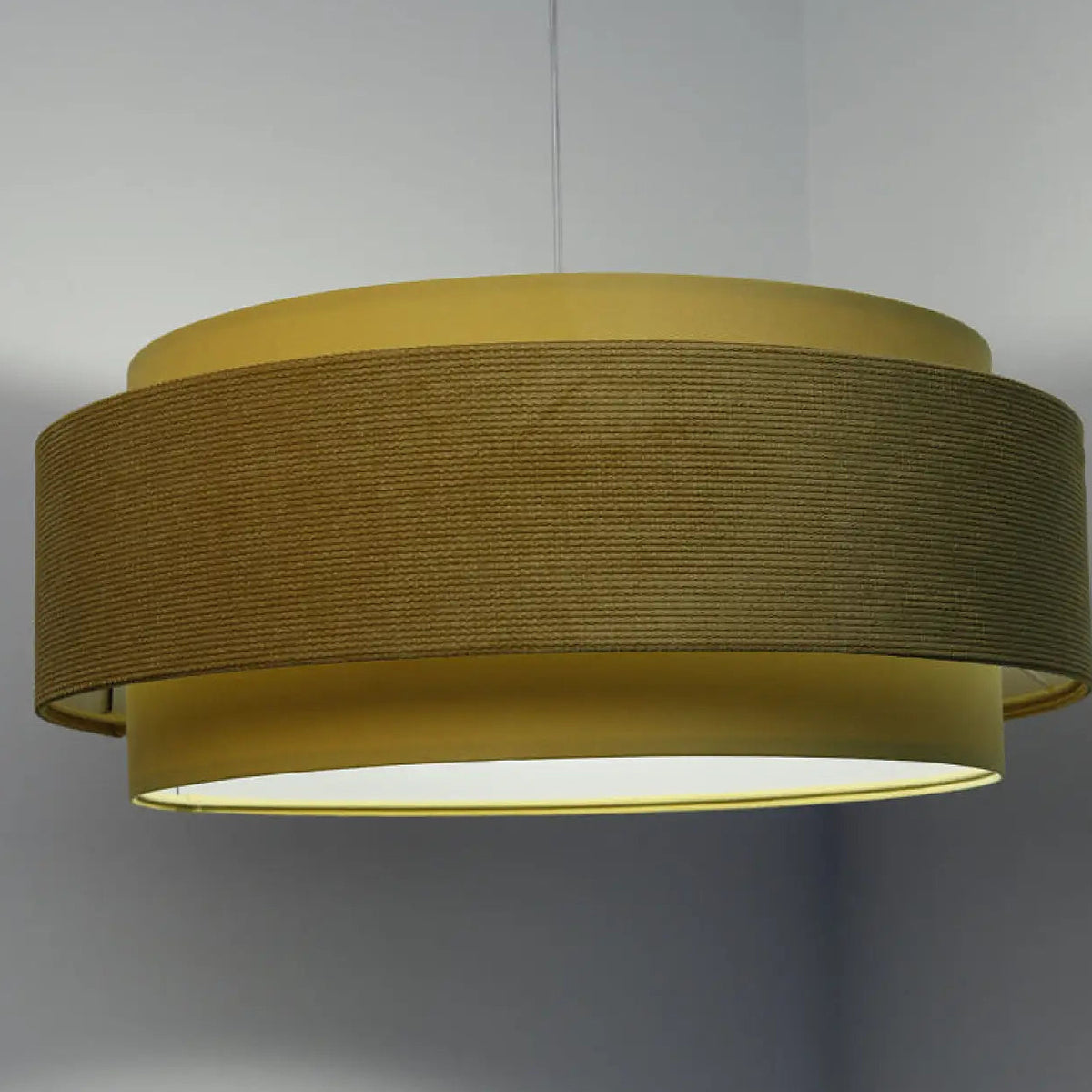 Suspension en tissu jaune et blanc, abat-jour coloré