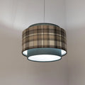Suspension double cylindre en tissu turquoise et gris à motif