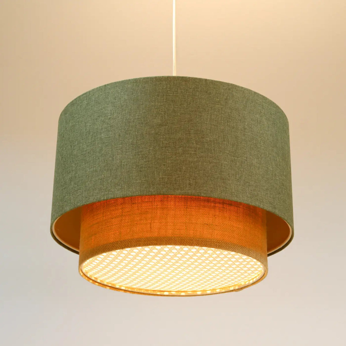 Suspension cylindrique en tissu vert et beige, tailles S, M, L