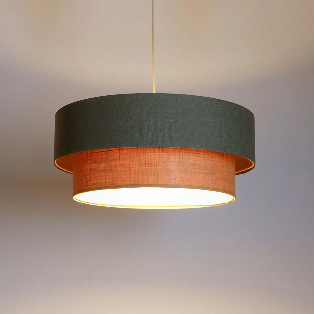 Suspension abat-jour en tissu vert gris et beige, tailles S, M, L