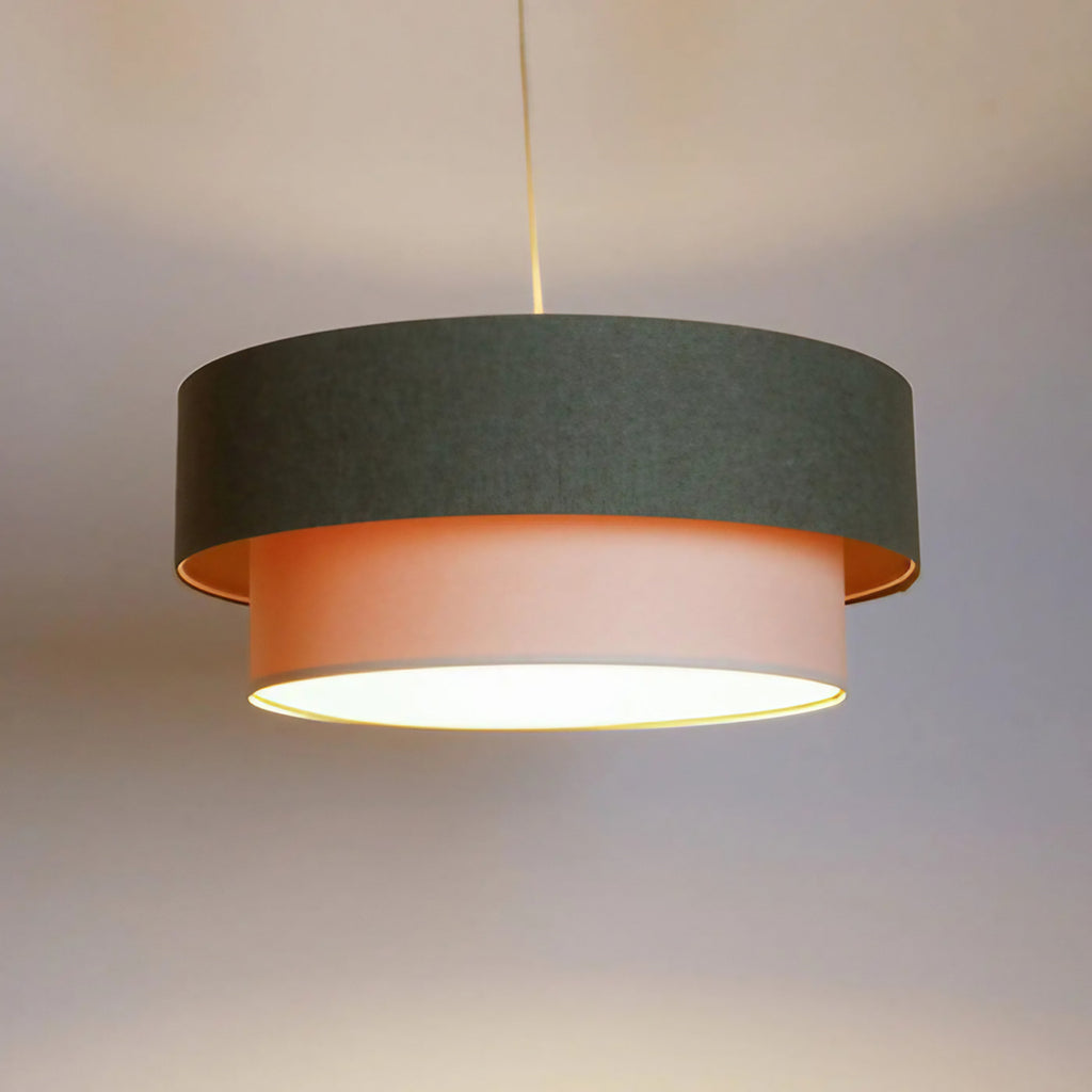 Suspension abat-jour en tissu vert gris et crème, tailles S à L