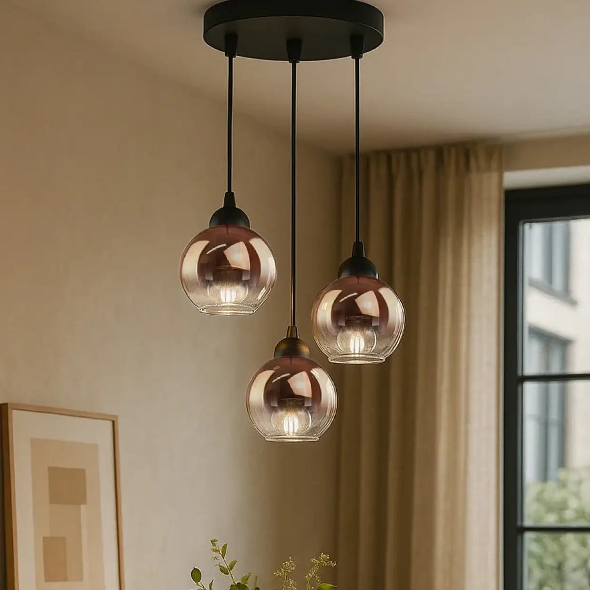 Suspension en verre ambré rétro, quatre tailles de S à XL